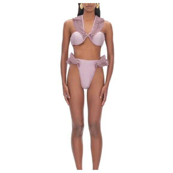 NWT Andrea Iyamah Salama Lilac High-Rise Bikini Bottom High-Leg Cut XXL - Picture 7 of 12